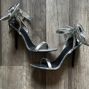 Zara Silver Metallic Ankle Tie Stiletto Heels